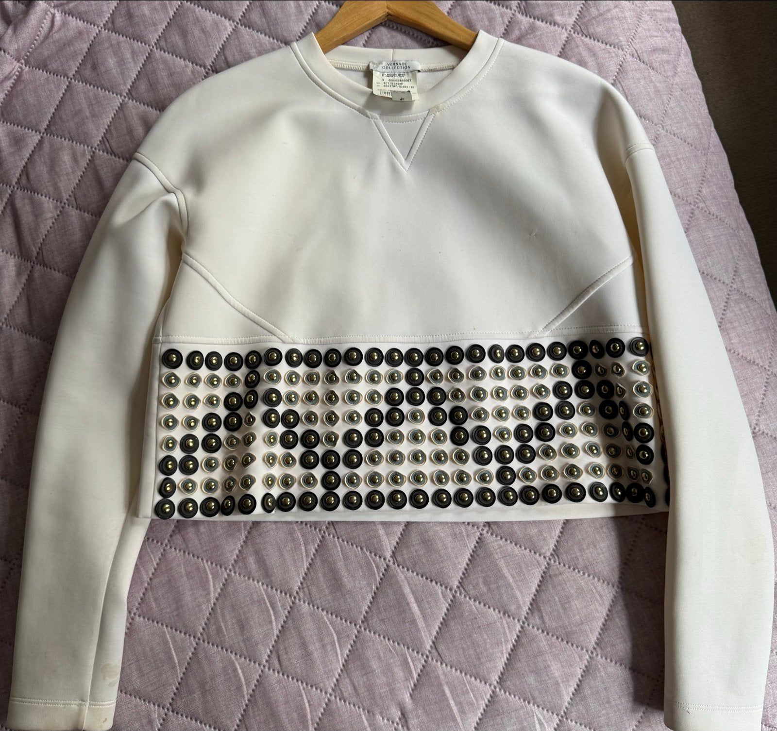 Versace Collection sweatshirt met studs, Ophalen of Verzenden, Zo goed als nieuw, Maat 38/40 (M), Wit