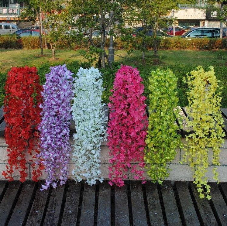 Kunst Wisteria Hangplant Nep Bloemen Kunstplant Blauweregen, Verzenden, Zo goed als nieuw, Kunstbloem