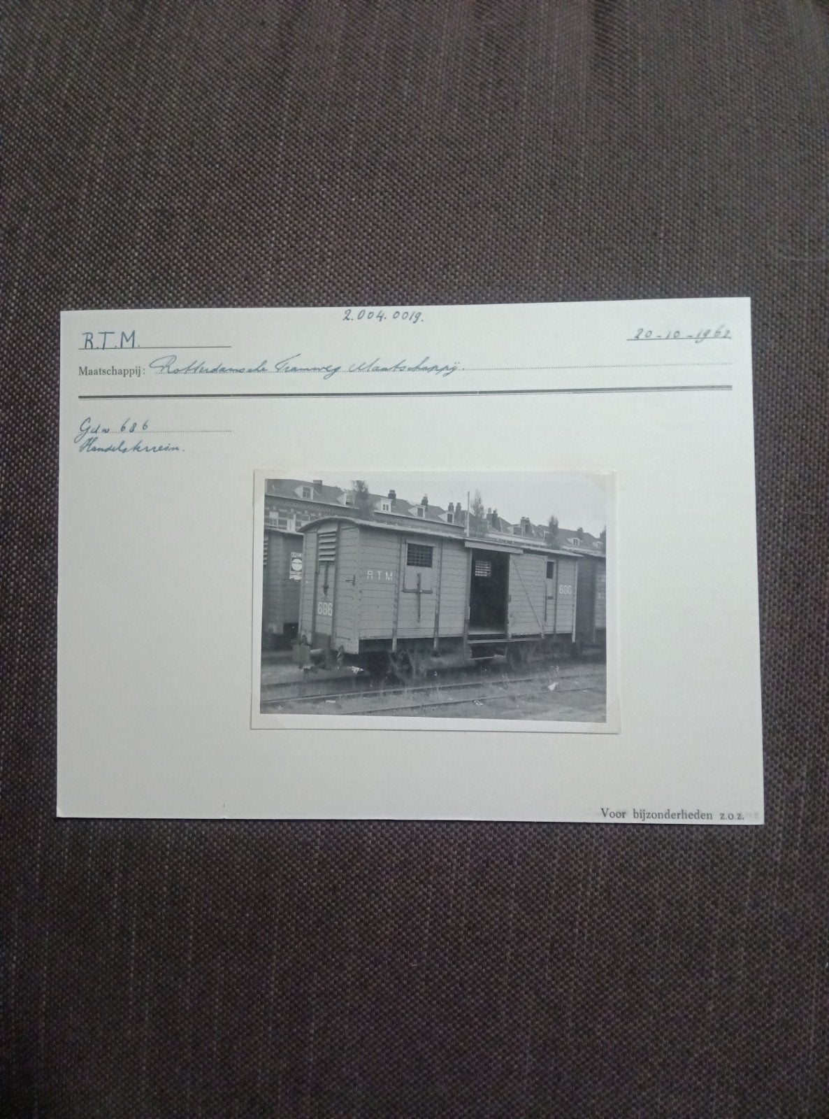RTM Goederenwagen Guw 626 - Zwart-wit foto, Verzamelen, Ophalen of Verzenden, Gebruikt, Trein, Kaart of Prent