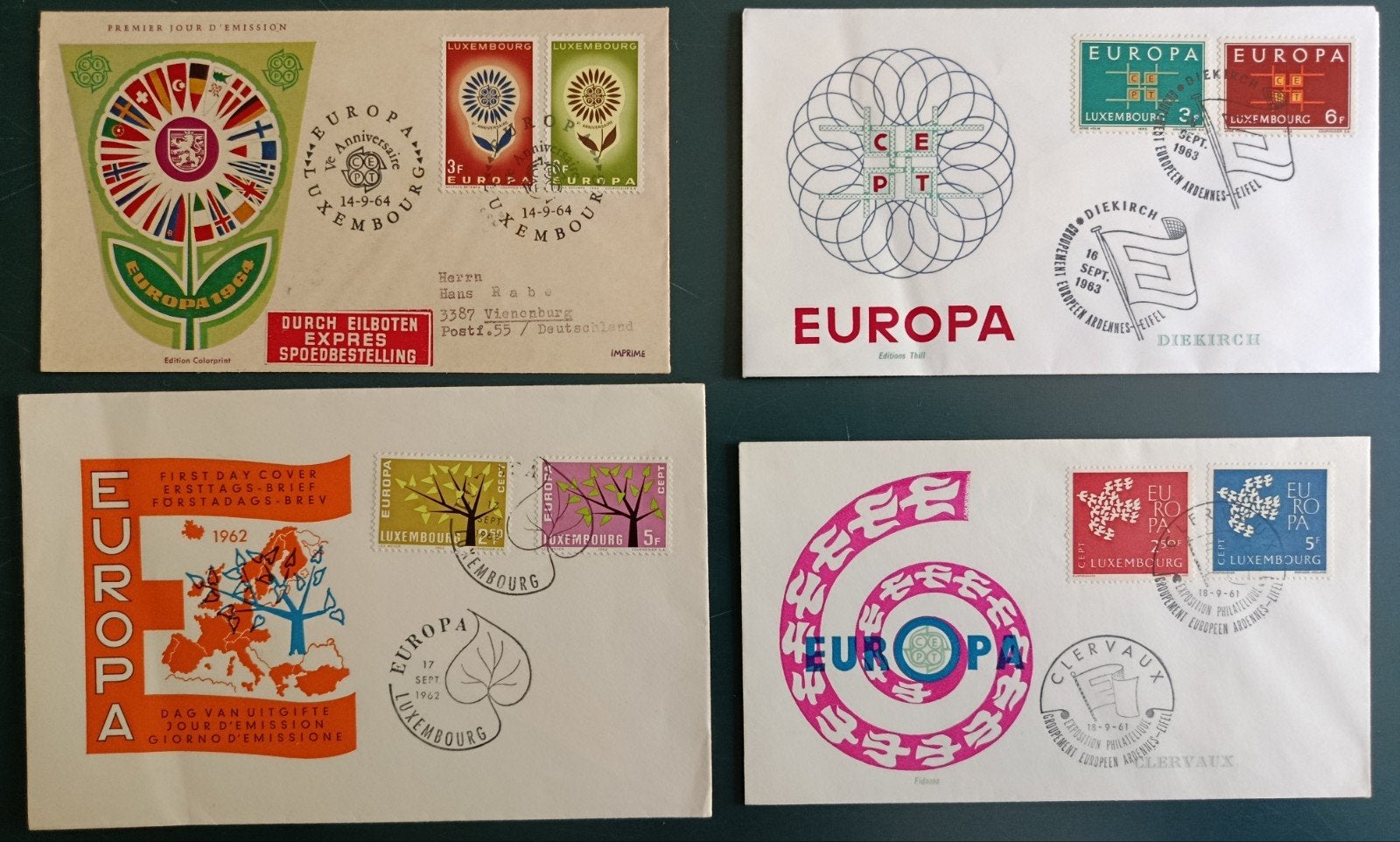 LUXEMBURG - 4 FDC's - CEPT EUROPA, Postzegels en Munten, Verzenden, Luxemburg, Gestempeld