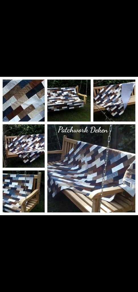 Patchwork Deken in mooie Natuurtinten, Ophalen of Verzenden, Zo goed als nieuw