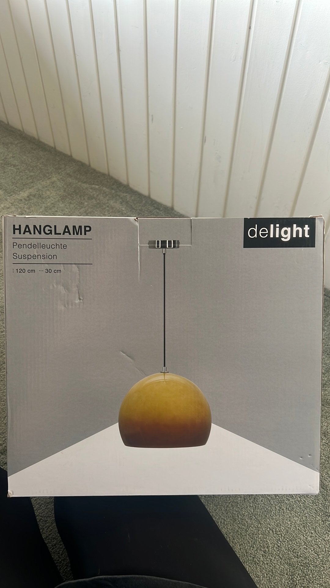 Vintage hanglamp beige geel, Ophalen, Zo goed als nieuw