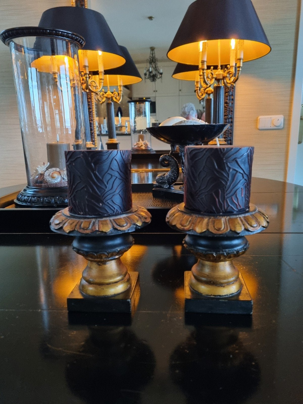 2 Exclusieve Kandelaren Maison Sucre Zwart/Brons Klassiek, Ophalen of Verzenden, Zo goed als nieuw, 14 cm, Kandelaar