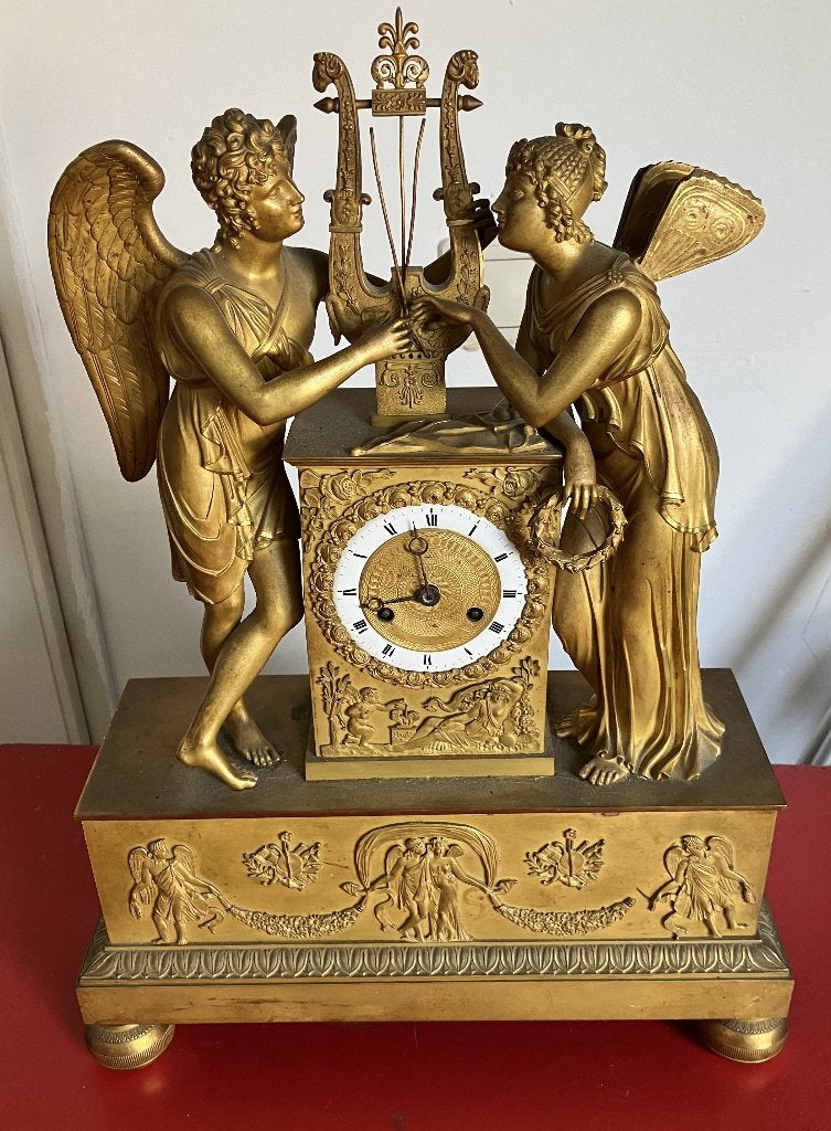 FRANSE EMPIRE VERGULDE PENDULE, Ophalen of Verzenden