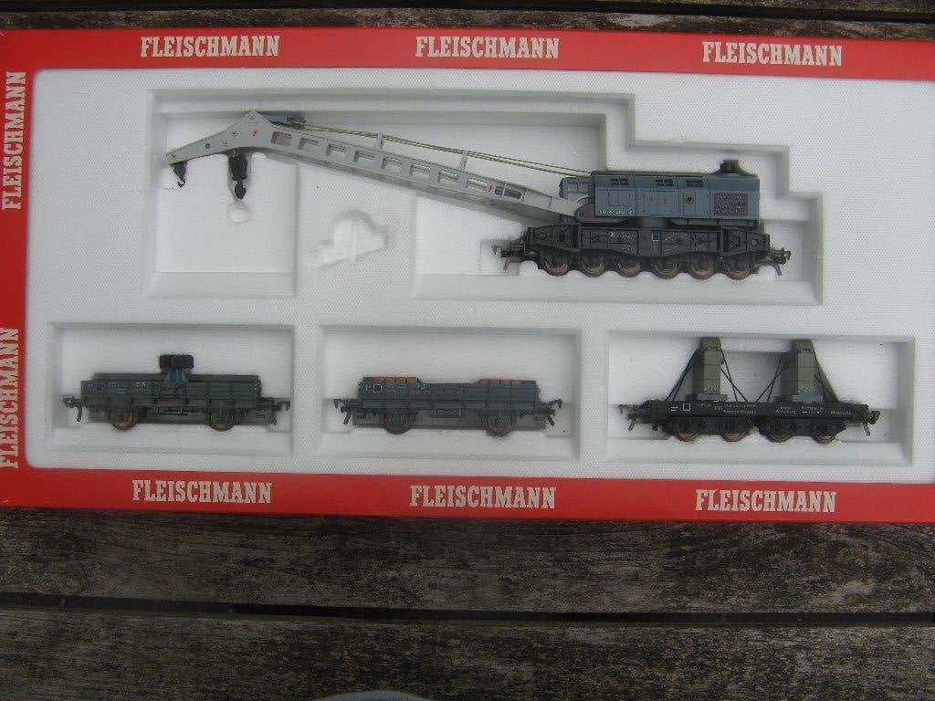 FLEISCHMANN 5597: vierdelige kraanwagenset Krupp Ardelt, Treinset, Gelijkstroom, Fleischmann, Ophalen of Verzenden