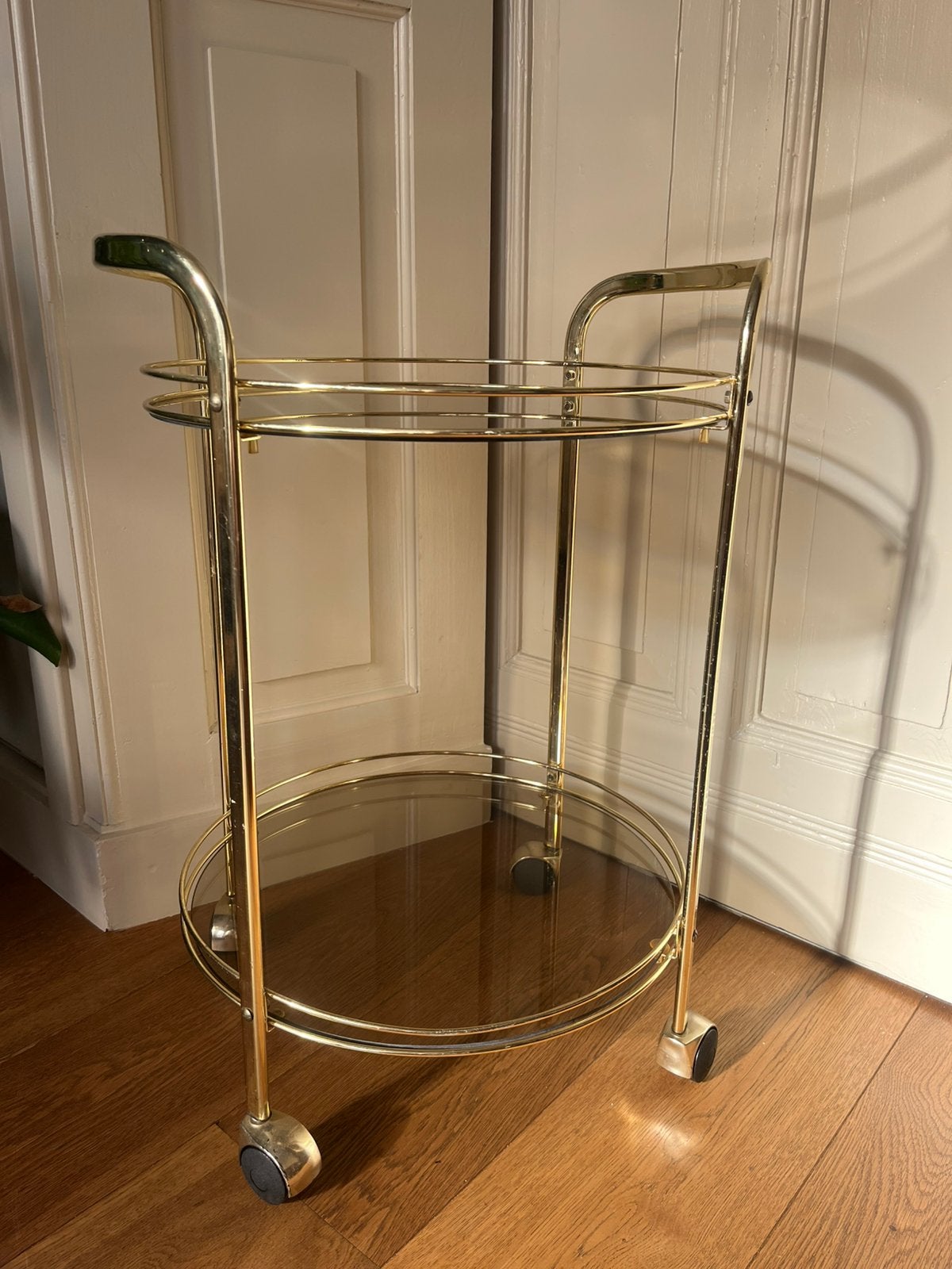 Vintage messing mid century bar cart trolly, Ophalen, Gebruikt