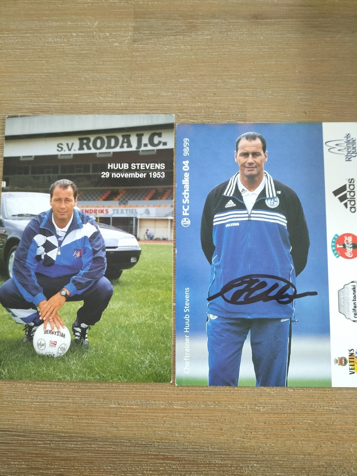 2 spelerskaart Huub Stevens Roda JC Schalke 04, Verzamelen, Ophalen of Verzenden, Zo goed als nieuw, Roda JC, Spelerskaart
