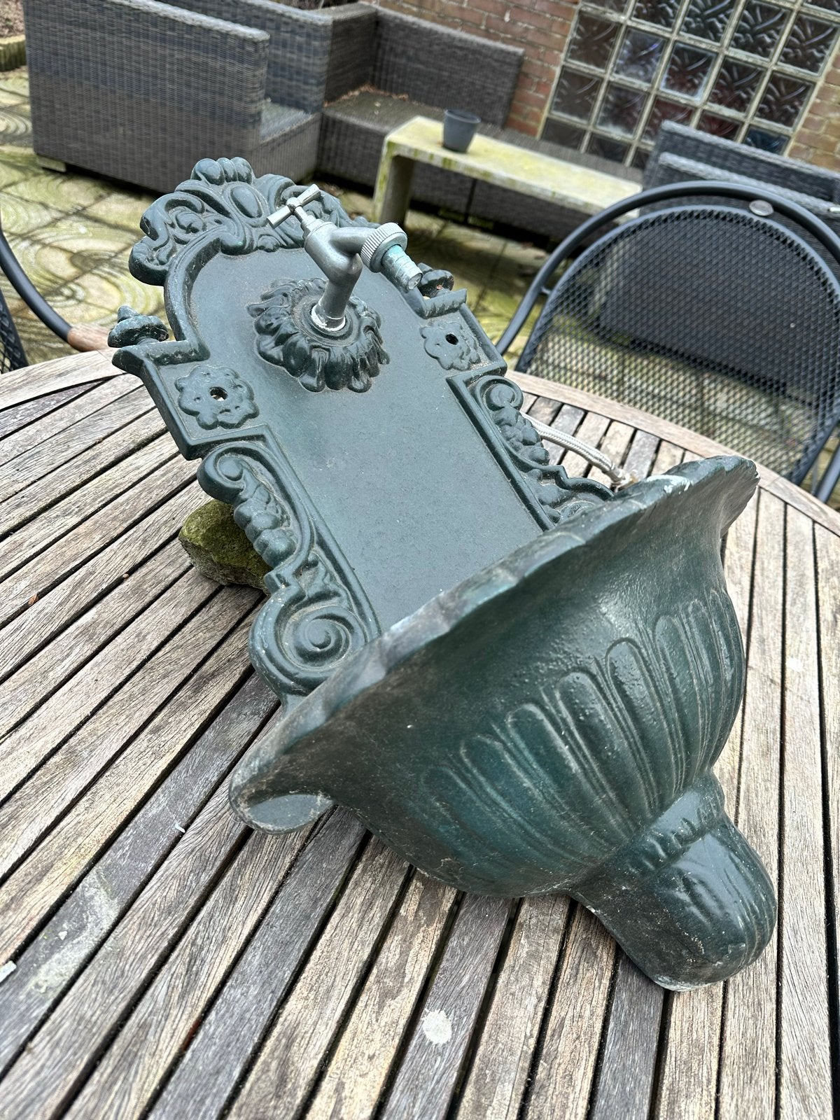 Gietijzeren wandfontein voor tuin of terras, Ophalen of Verzenden, Gebruikt, Gietijzer, Fontein
