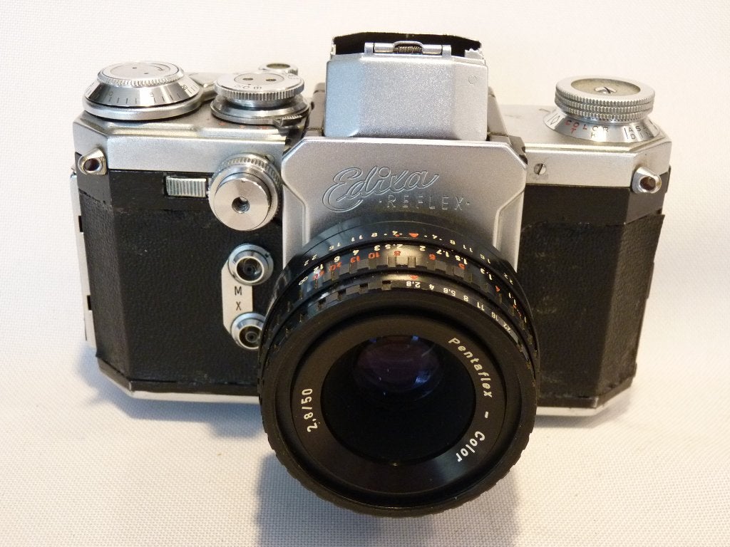 Wirgin: Edixa Reflex, schacht, Pentaflex 2.8/50 mm, 1954, Ophalen of Verzenden, Gebruikt, Spiegelreflex, Pentax