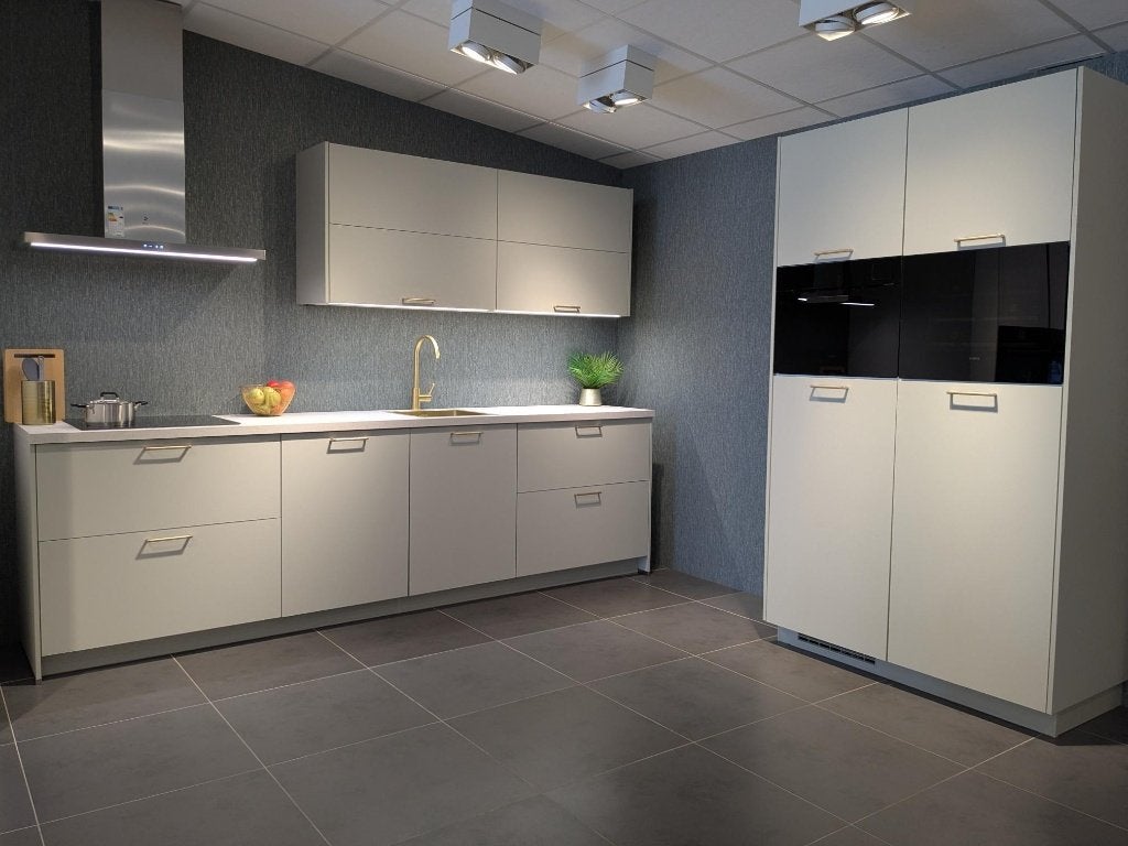 Moderne rechte lichtgroene keuken, wijnkoeler, stoomoven, Huis en Inrichting, Keuken | Complete keukens, Ophalen, Overige typen