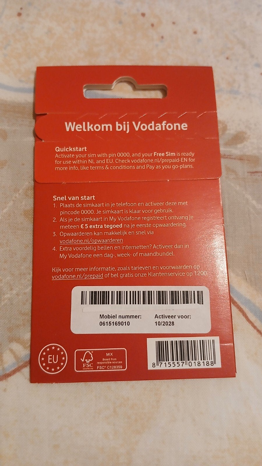 0616159010 MOOI NUMMER VODAFONE PREPAID SIMKAART NUMMER, Ophalen of Verzenden, Nieuw, Vodafone, Simkaart