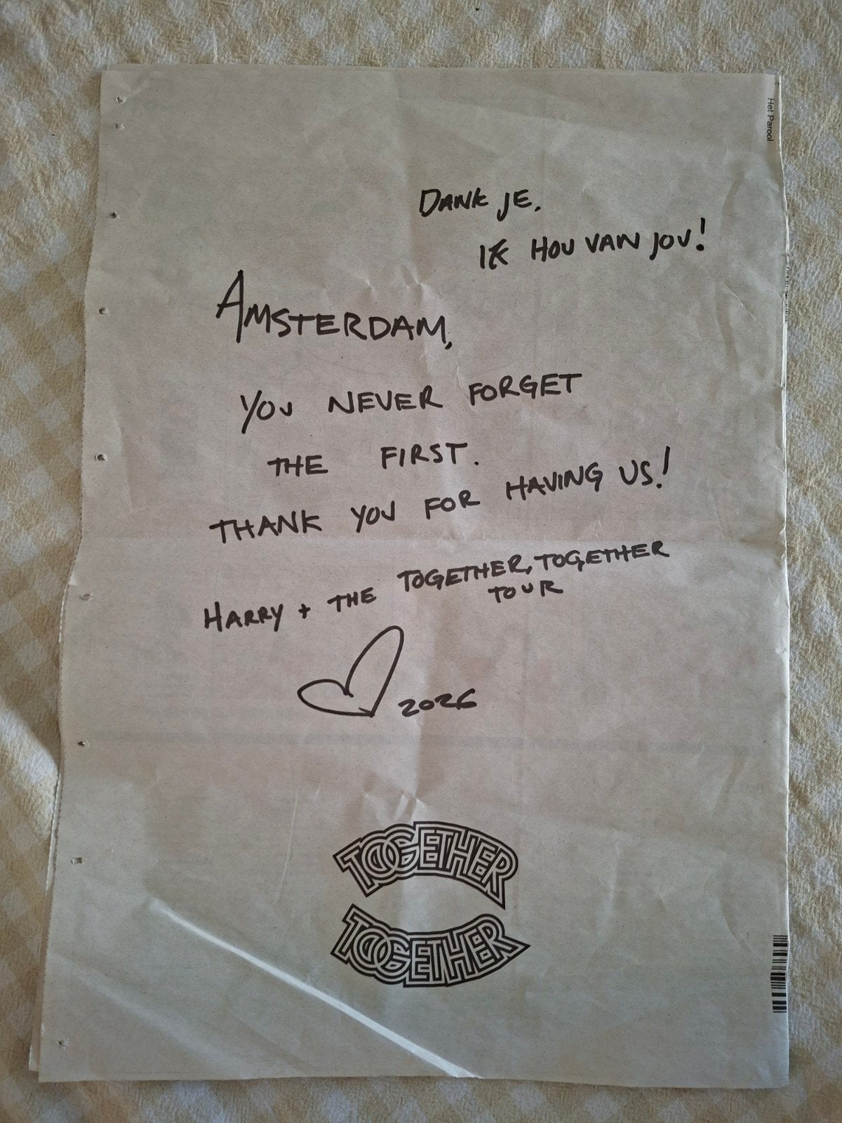 Het Parool krant met Harry Styles bedankje, Ophalen of Verzenden
