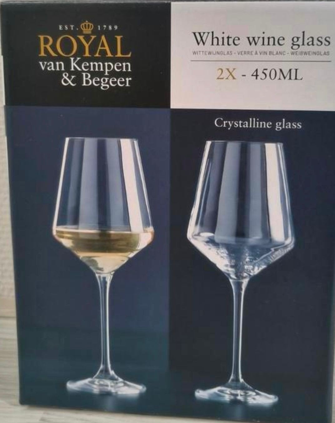Royal van Kempen & Begeer Witte wijnglazen 2x 450ml, Nieuw, Ophalen of Verzenden, Overige merken, Glas