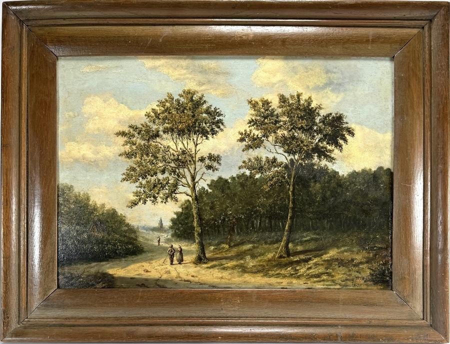 1400. Olieverfschilderij – boslandschap, 20e eeuw, Antiek en Kunst, Kunst | Schilderijen | Klassiek, Ophalen of Verzenden
