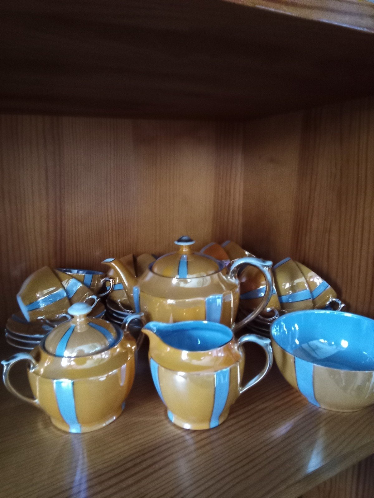 Vintage theeservies - Oranje en blauw gestreept, Ophalen