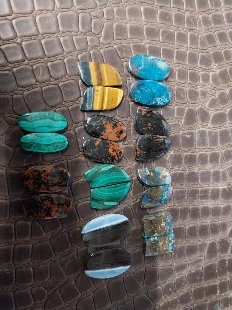 Obsidiaan tijgeroog malachiet paartjes, Sieraden, Tassen en Uiterlijk, Edelstenen, Ophalen of Verzenden, Zo goed als nieuw