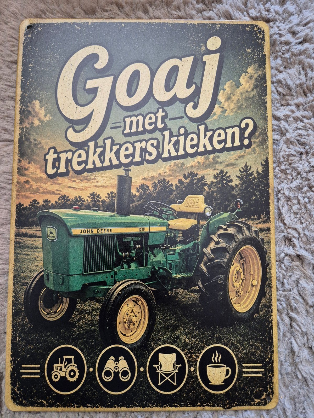 Trekkers kieken John deere reclamebord, Verzamelen, Ophalen of Verzenden, Nieuw, Reclamebord