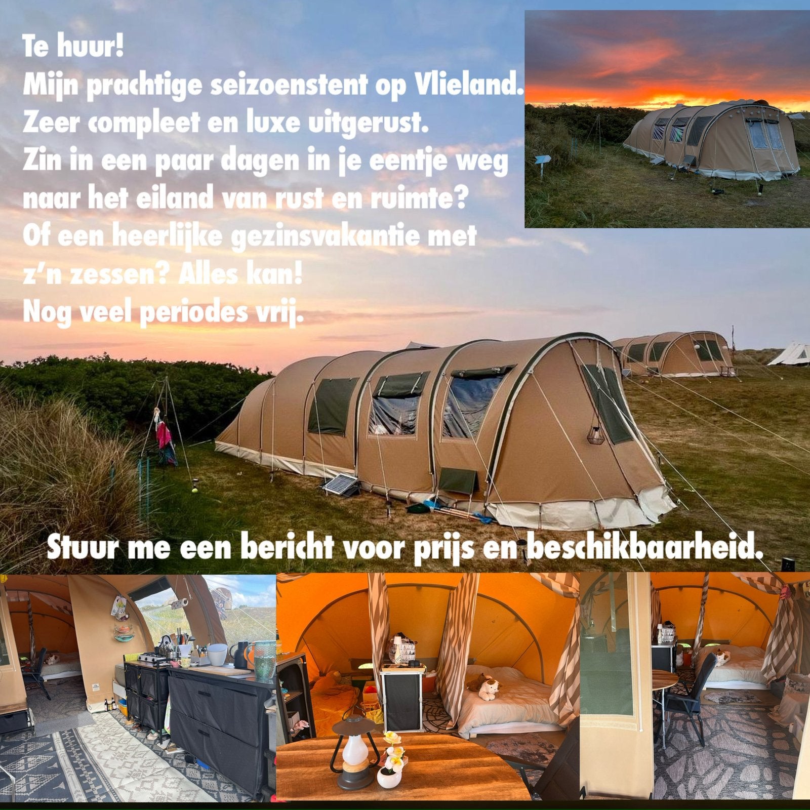 Te huur: Tent op Stortemelk, Vlieland, Caravans en Kamperen, Tenten, Ophalen, Nieuw, Tot en met 6