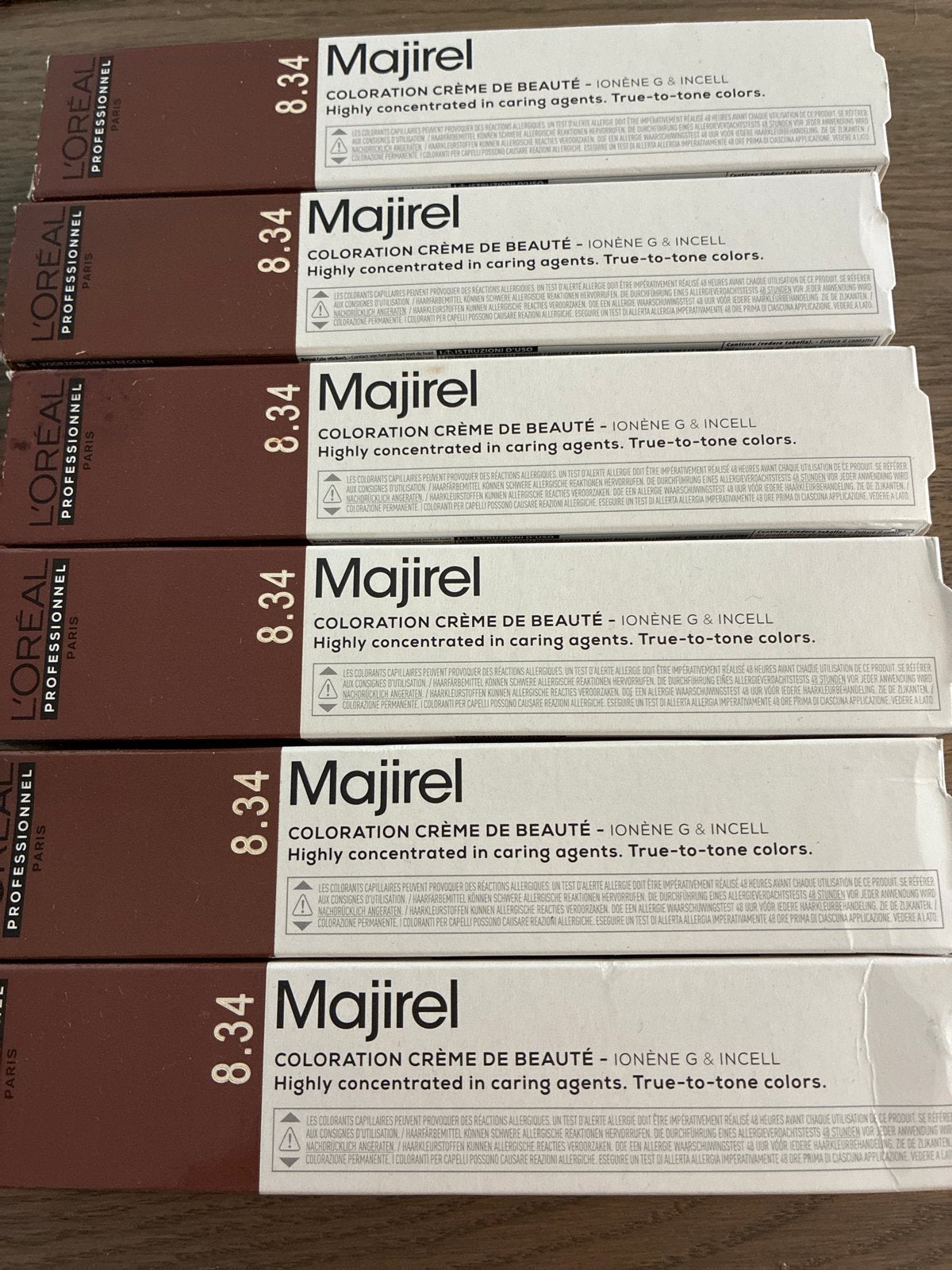6 tubes L'Oréal Majirel 8.34 Licht Goud Koperblond Haarverf, Ophalen of Verzenden, Nieuw, Overige typen