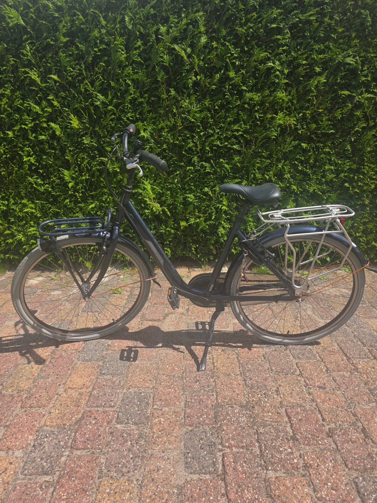 Damesfiets met voordrager en bagagedrager, Gebruikt, Versnellingen, Trommelrem, Overige merken