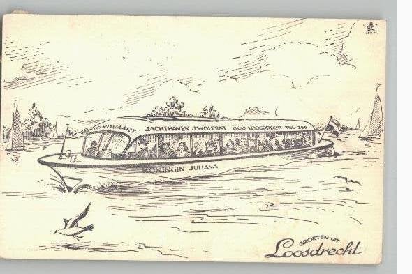Rondvaart Loosdrechtse Plassen Koningin Juliana st 1954, Verzenden, 1940 tot 1960, Gelopen, Noord-Holland
