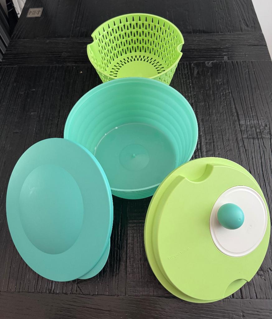 Tupperware Slaspinner / Salade Carrousel (4-delig), Kunststof, Ophalen of Verzenden, Overige merken, Groen