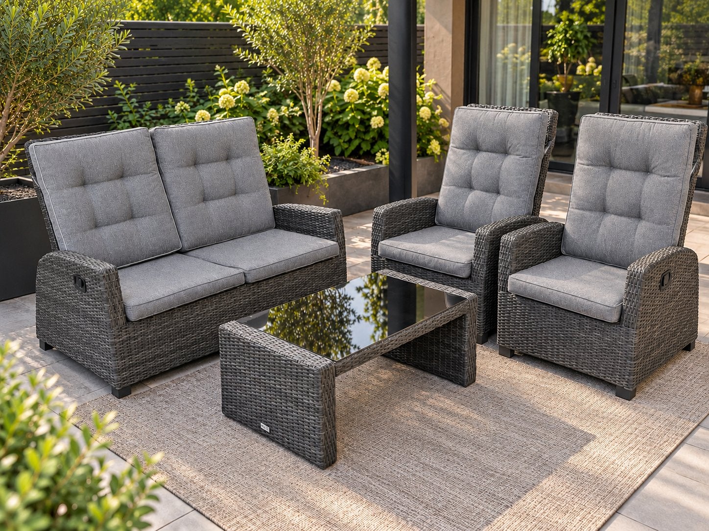 🟤Compacte Tuinset Loungeset + VERSTELBARE RUGLEUNINGEN🟤, Tuin en Terras, 4 zitplaatsen, Ophalen of Verzenden, Wicker, Tuinset