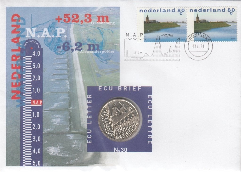 Nederland ECU brief No. 30 Nederland Waterland met penning, Ophalen of Verzenden, Overige materialen, Nederland
