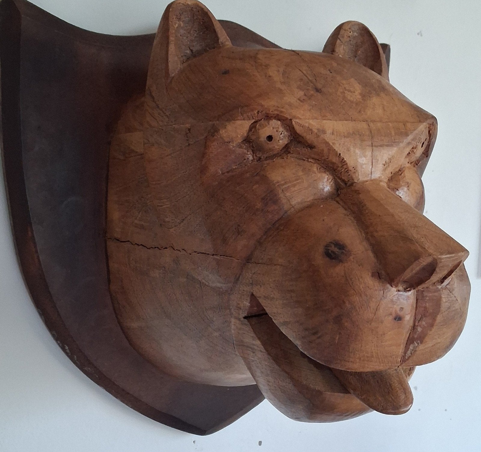 PITBULL hoofd. Houtsnijwerk. Afm. wandplaat : 31/31 cm., Verzamelen, Dierenverzamelingen, Ophalen, Zo goed als nieuw, Hond of Kat