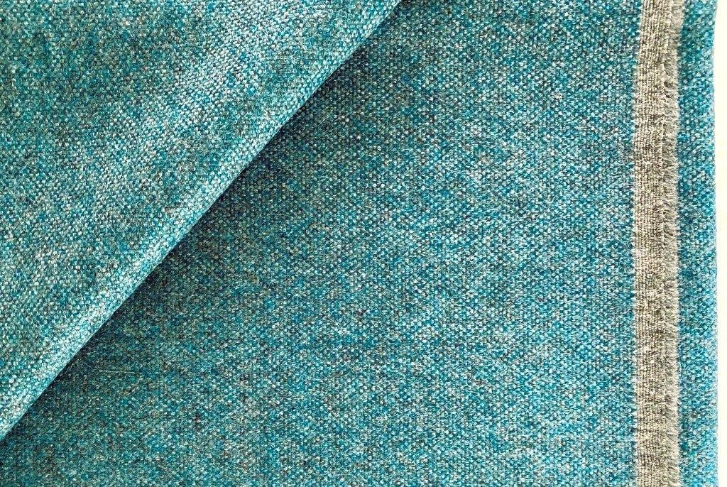 Keymer Richwool; turquoiseblauw+grijs; restant meubelstof, Wol, Blauw, 120 cm of meer, Nieuw