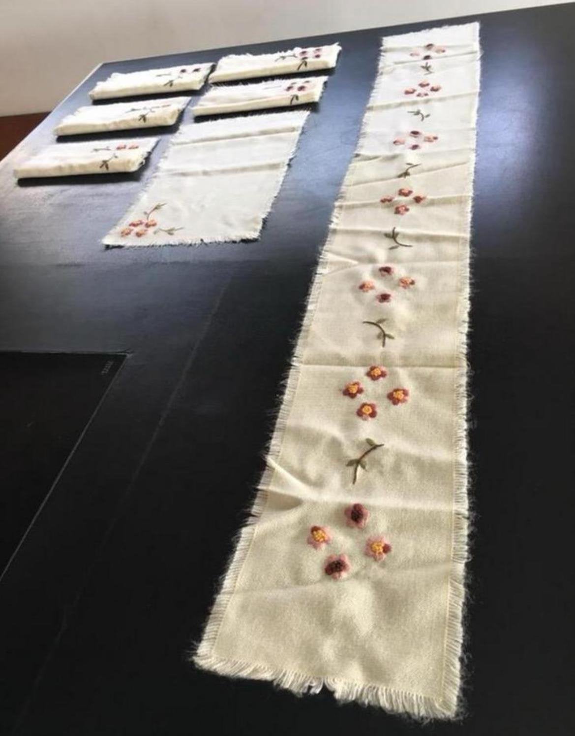 Tafeltextiel uniek set met bloemenborduursel Nieuw handwerk, Overige typen, Ophalen of Verzenden, Zo goed als nieuw, Meerkleurig