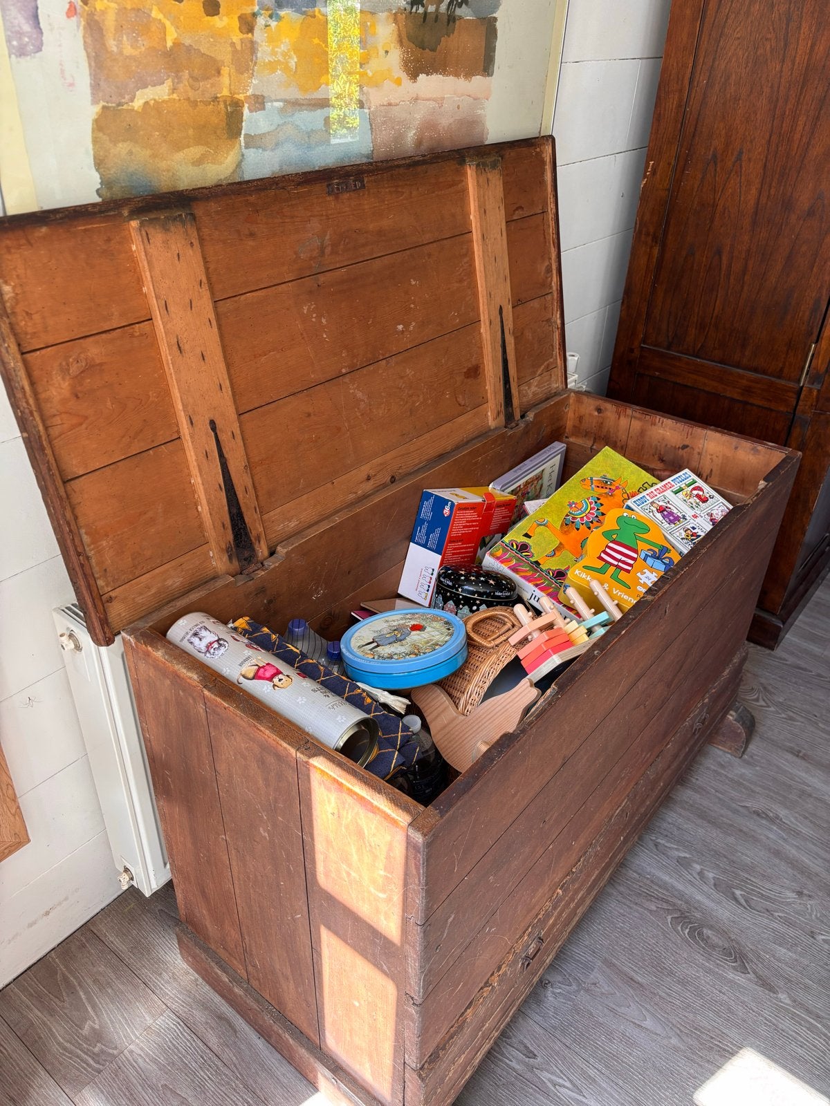 Antieke houten kist - Opbergkist - Dekenkist, Ophalen
