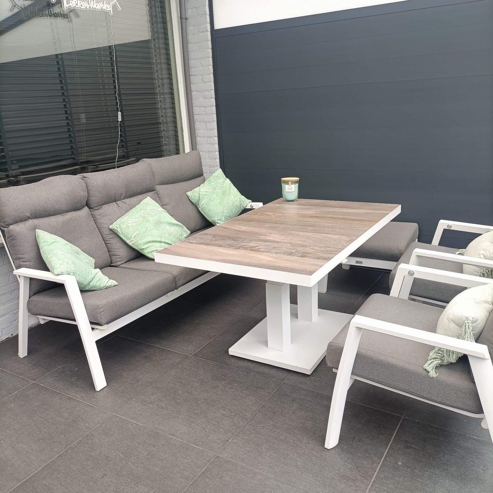 Loungeset relax outdoor living verstelbare rug en tafel, Tuin en Terras, Tuinsets en Loungesets, Ophalen, 5 zitplaatsen, Aluminium