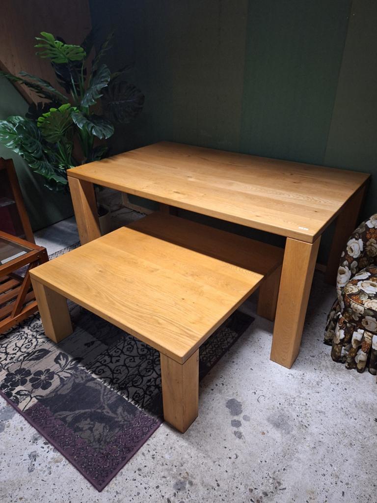 Eettafel tafel salontafel set massief blank eiken, Ophalen, Gebruikt, Eikenhout, 50 tot 100 cm