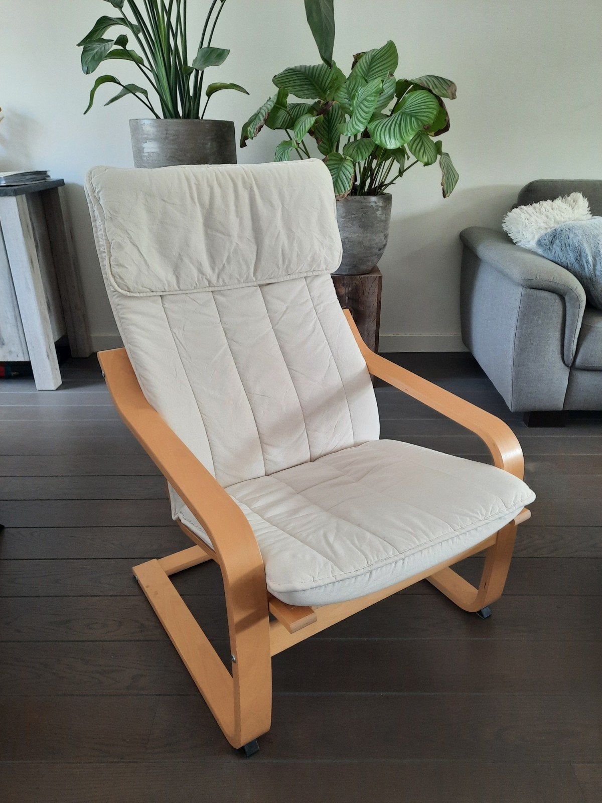 Ikea poang fauteuil crèmekleurig met lichte houten frame, Huis en Inrichting, Fauteuils, Ophalen, Gebruikt, Modern, Scandinavisch