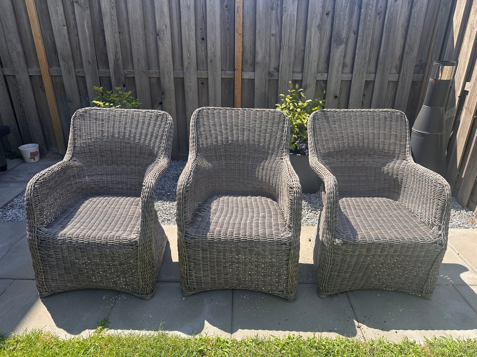 3x Brampton Wicker Tuinstoelen - Grijs, Ophalen, Gebruikt, Wicker