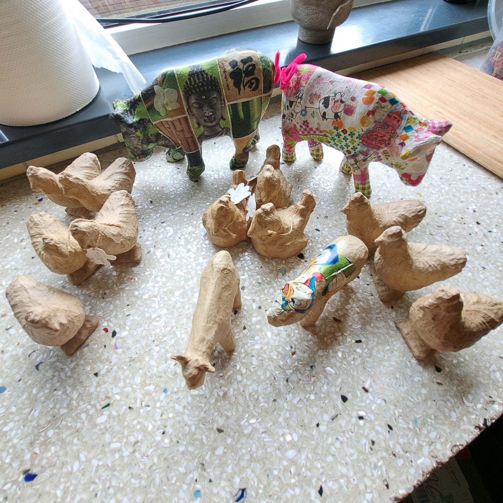 Papier-maché dieren - Koeien en kippen, Ophalen of Verzenden, Gebruikt