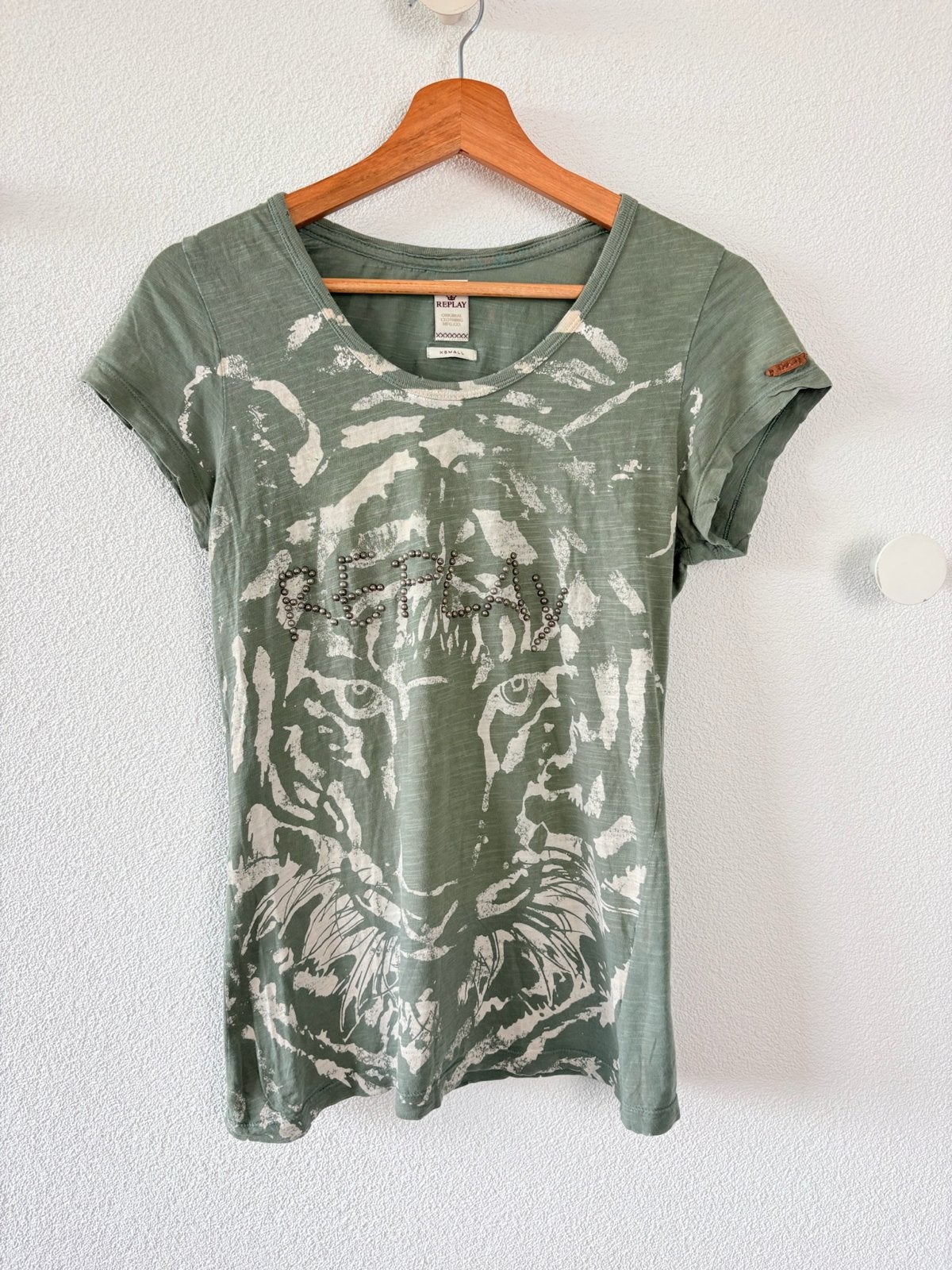 Replay T-shirt met tijgerprint en studs - Maat XS, Ophalen of Verzenden, Korte mouw, Maat 34 (XS) of kleiner, Gedragen