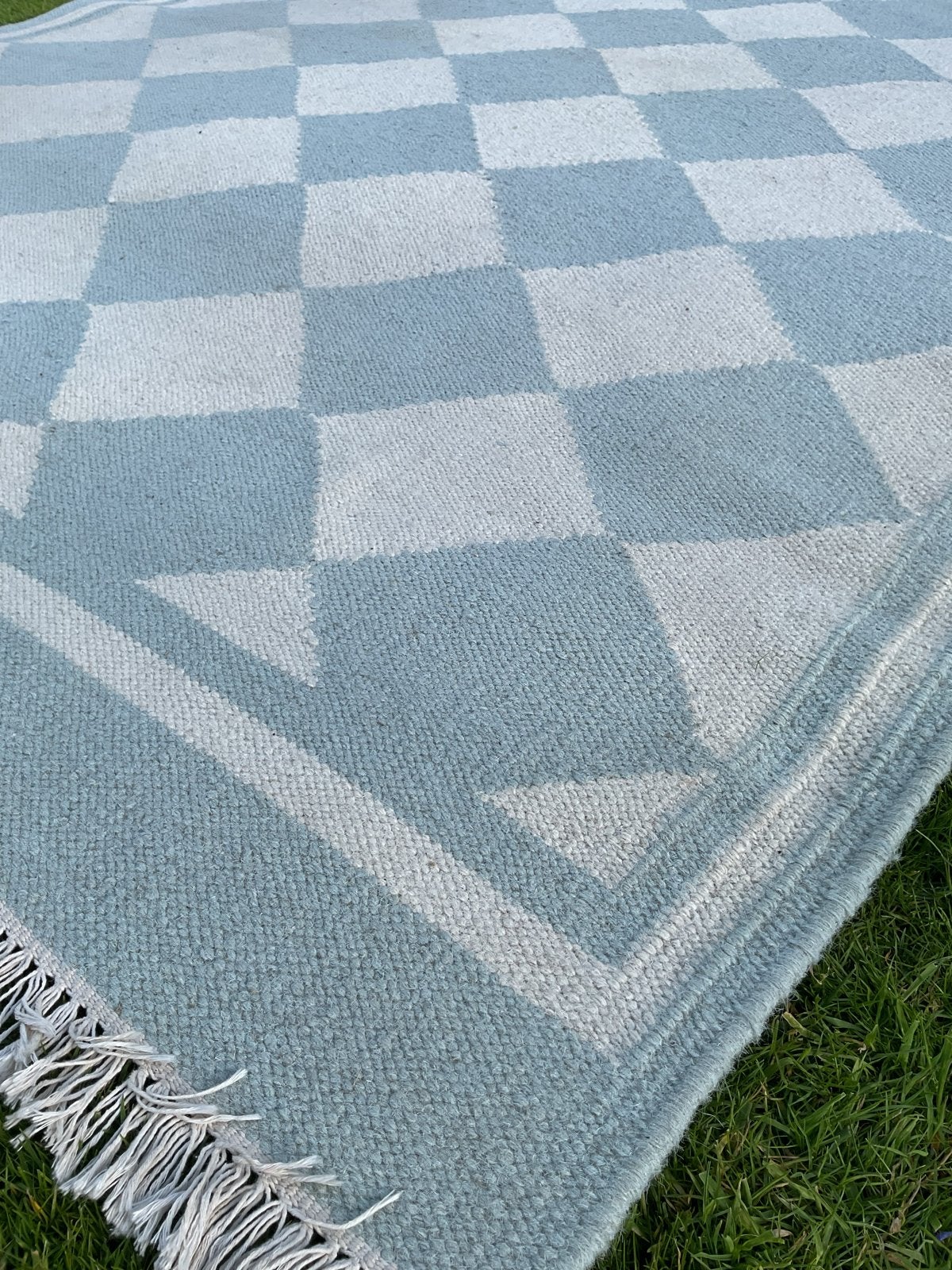 Sissy-Boy Vloerkleed - Blauw/Wit Geruit - Wol/Katoen, Huis en Inrichting, Stoffering | Tapijten en Kleden, Gebruikt, Blauw, 150 tot 200 cm