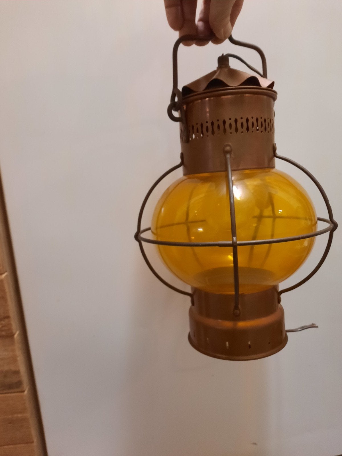 scheepslamp scheepslantaarn amber glas, Antiek en Kunst, Ophalen of Verzenden