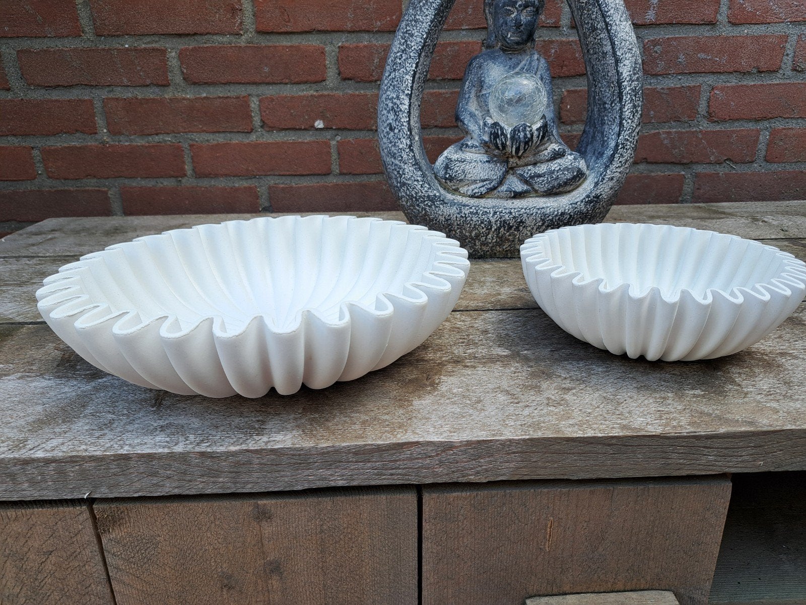 Set van 2 decoratieve schalen, wit, geribbeld design, Huis en Inrichting, Woonaccessoires | Vazen, Ophalen
