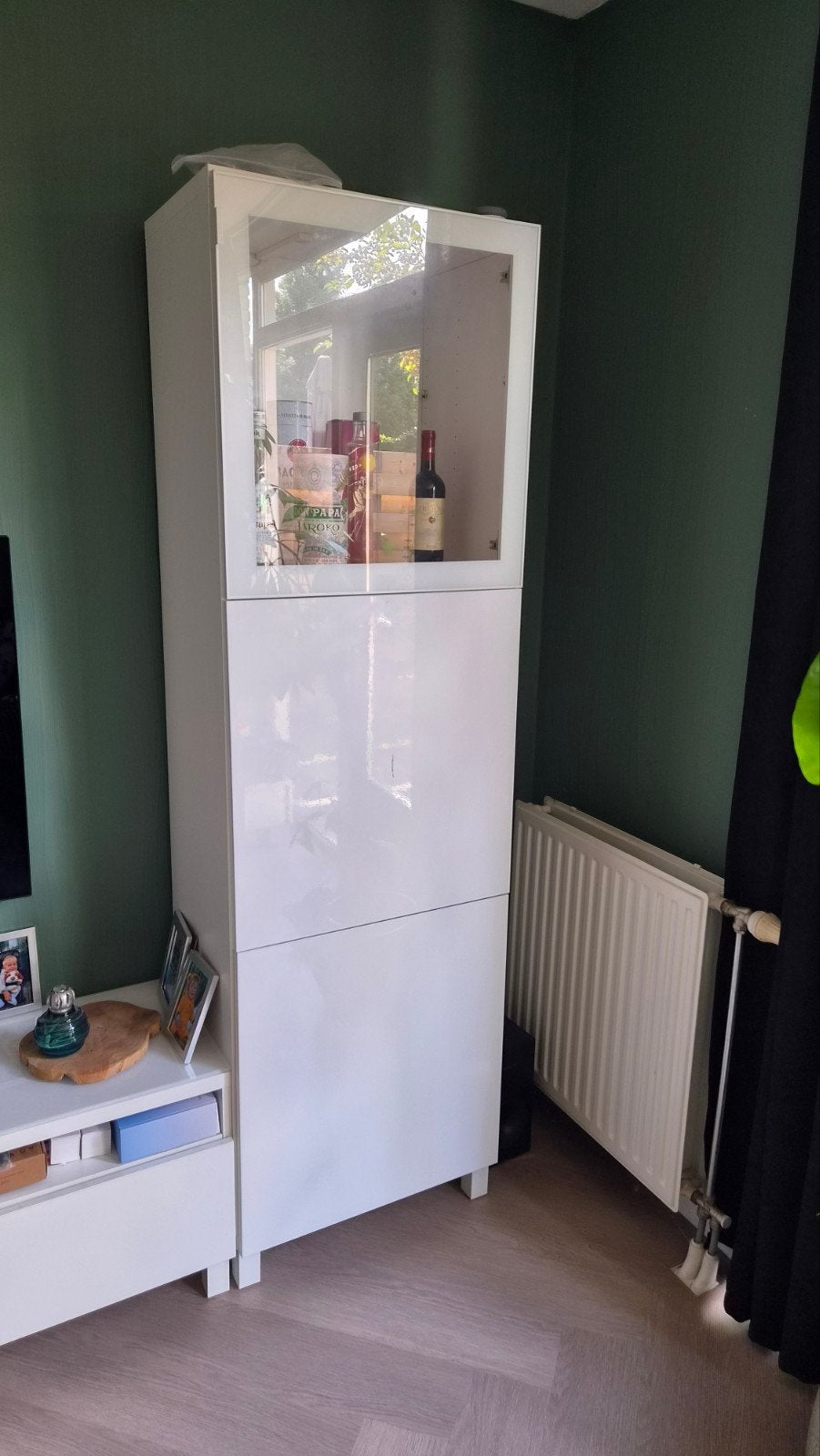 Witte hoogglans IKEA Besta Kast met Glazen Deur, Ophalen, Gebruikt