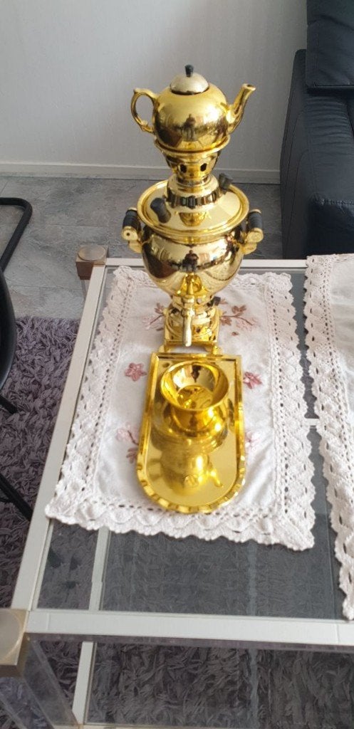 Prachtige gouden decoratieve Perzische samovar met theepot, 30 cm, Oosters, Ophalen of Verzenden, Goud