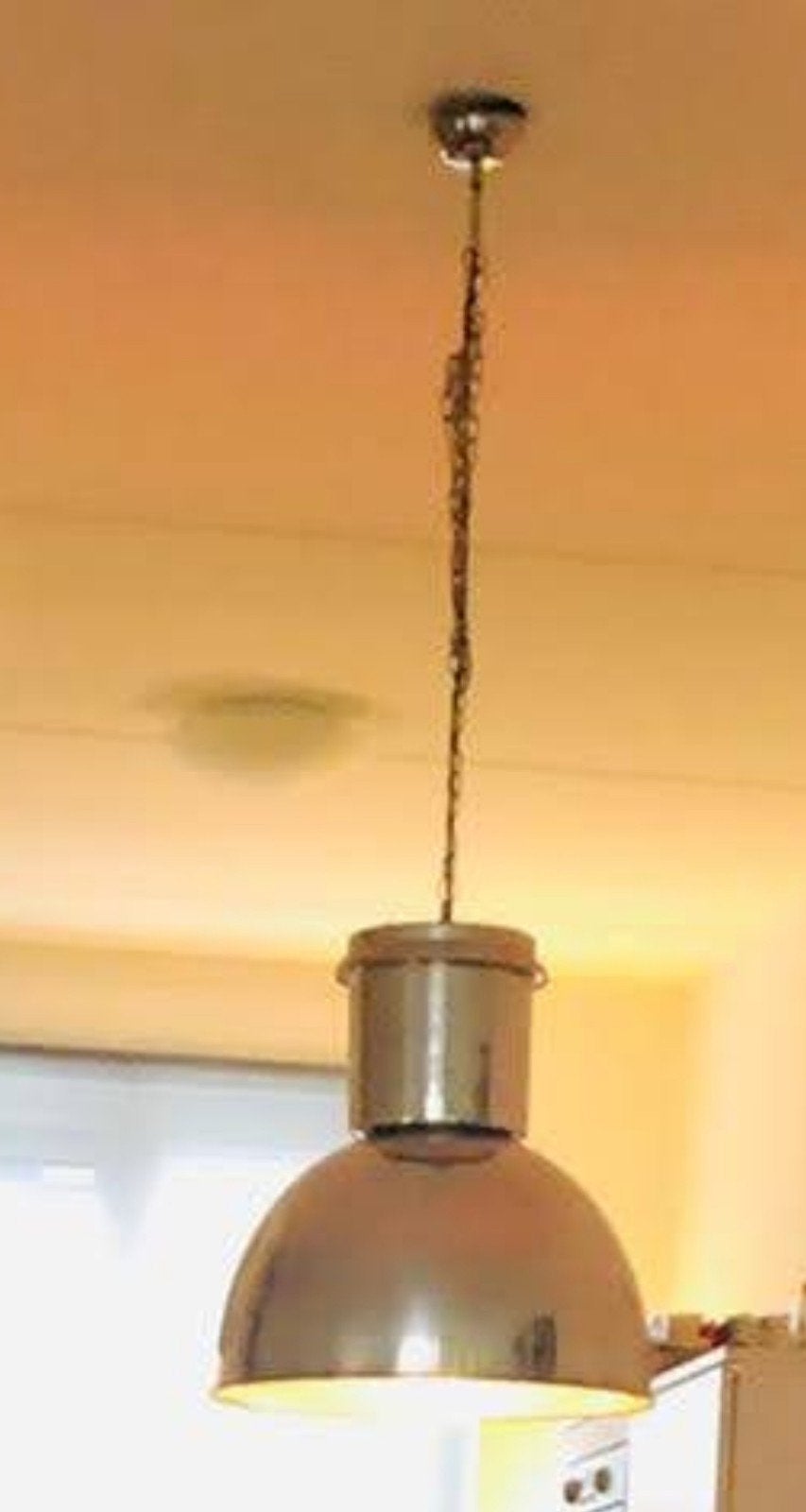 Grote industriële hanglamp, zilverkleurig, Huis en Inrichting, Lampen | Hanglampen, Ophalen, Gebruikt, E27 (groot), Metaal