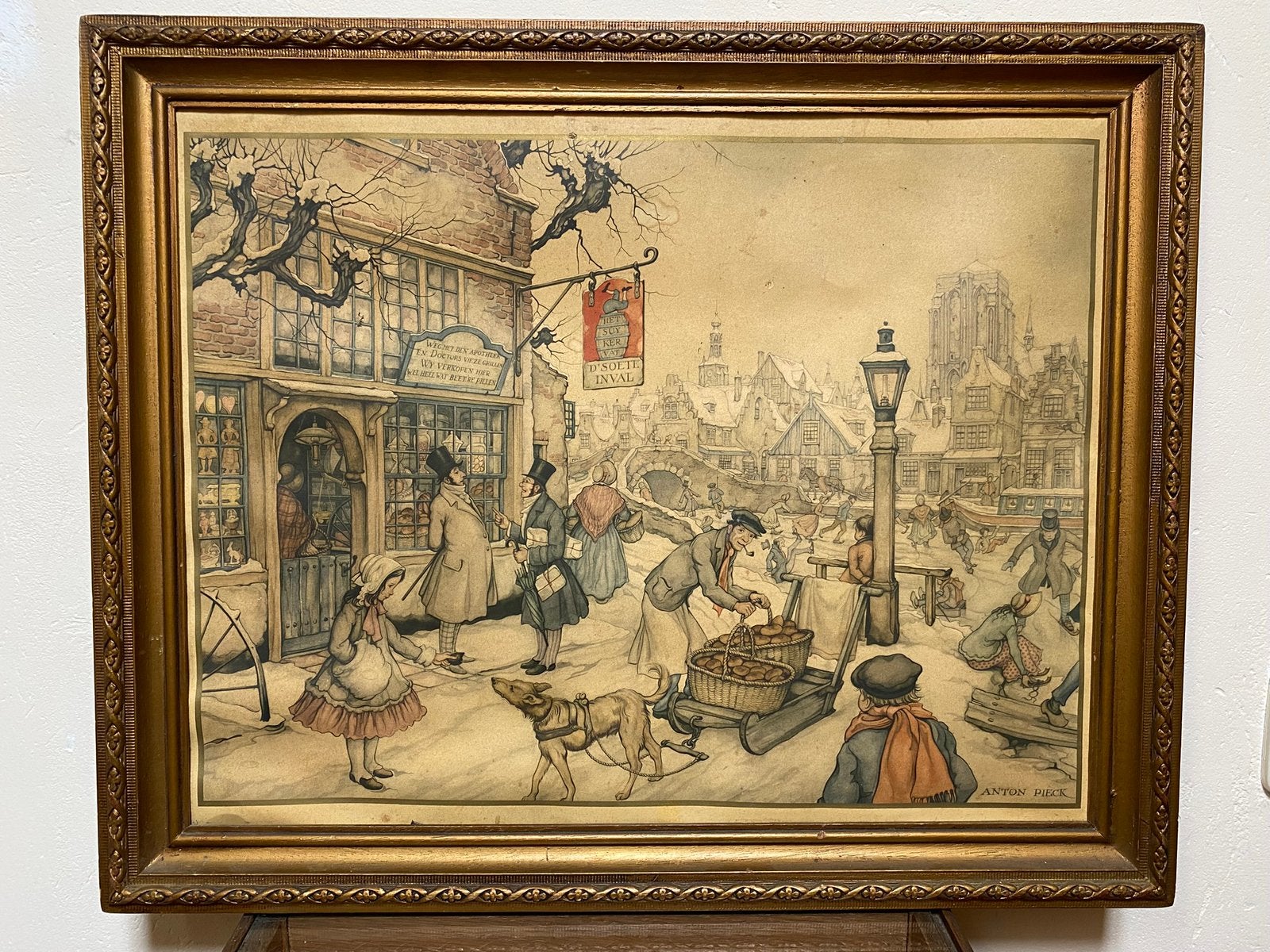 Winterse grachten scene, Anton Pieck., Antiek en Kunst, Kunst | Schilderijen | Klassiek, Oud hollands, Ophalen of Verzenden, Print