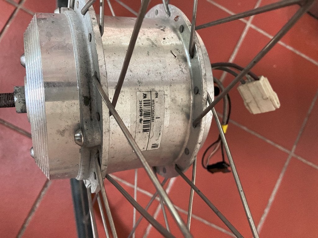 Sanyo dynamotor, naafmotor Sparta Batavus voorwiel, Fietsen en Brommers, Fietsonderdelen, Gebruikt, Motor, Aluminium, Ophalen