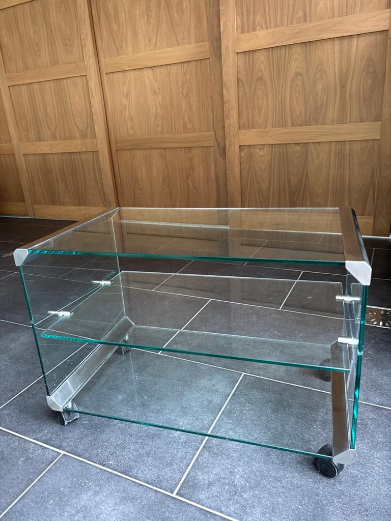 Gallotti & Radice Glazen TV-meubel op wielen, Ophalen, 50 tot 100 cm, Minder dan 100 cm, 50 tot 75 cm