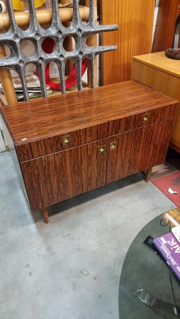 Vintage dressoir met lades pallisander en messing, Gebruikt, ,, Ophalen of Verzenden, ,