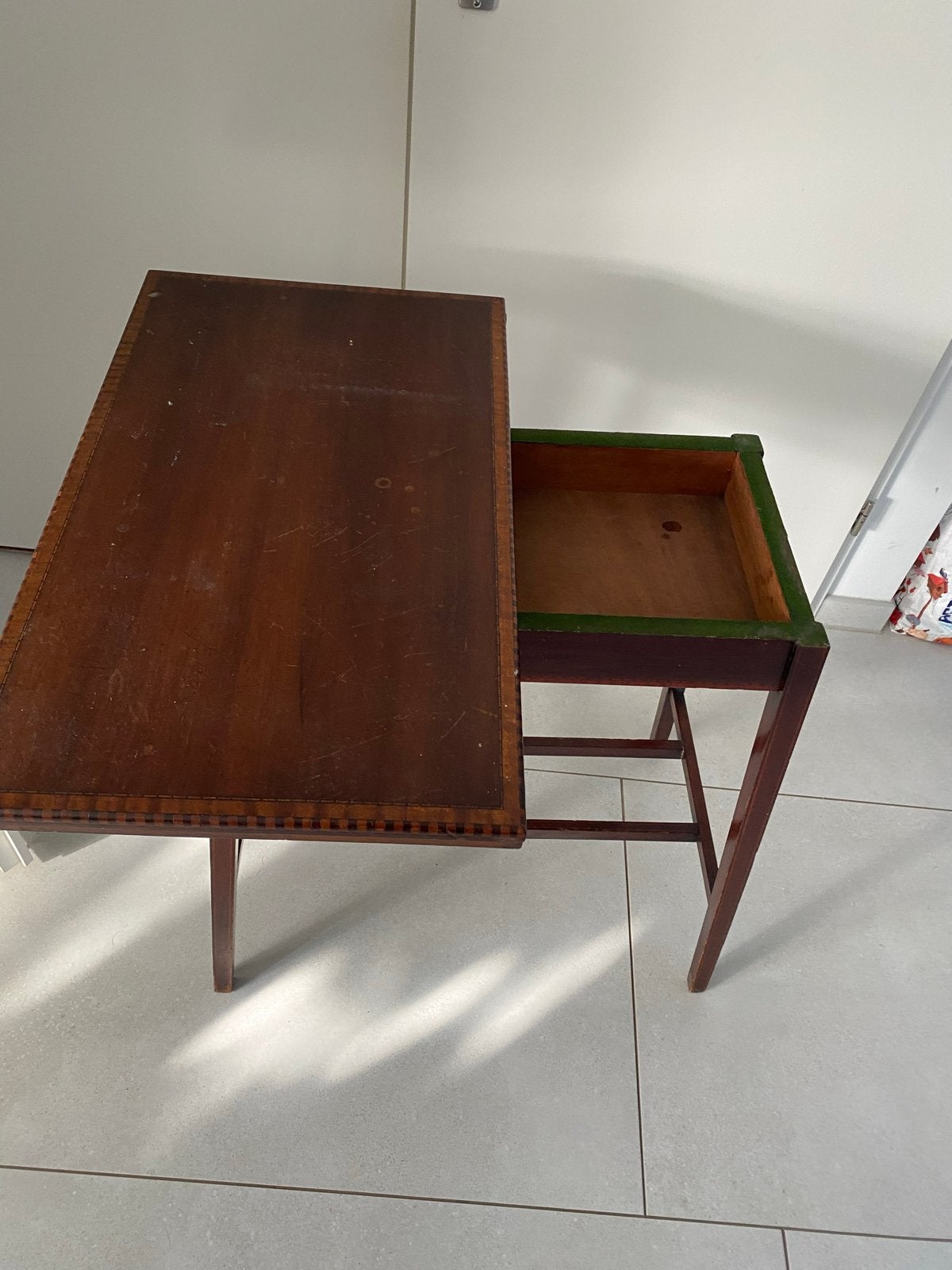 Antieke houten speeltafel / bijzettafel met groen vilt, Ophalen of Verzenden
