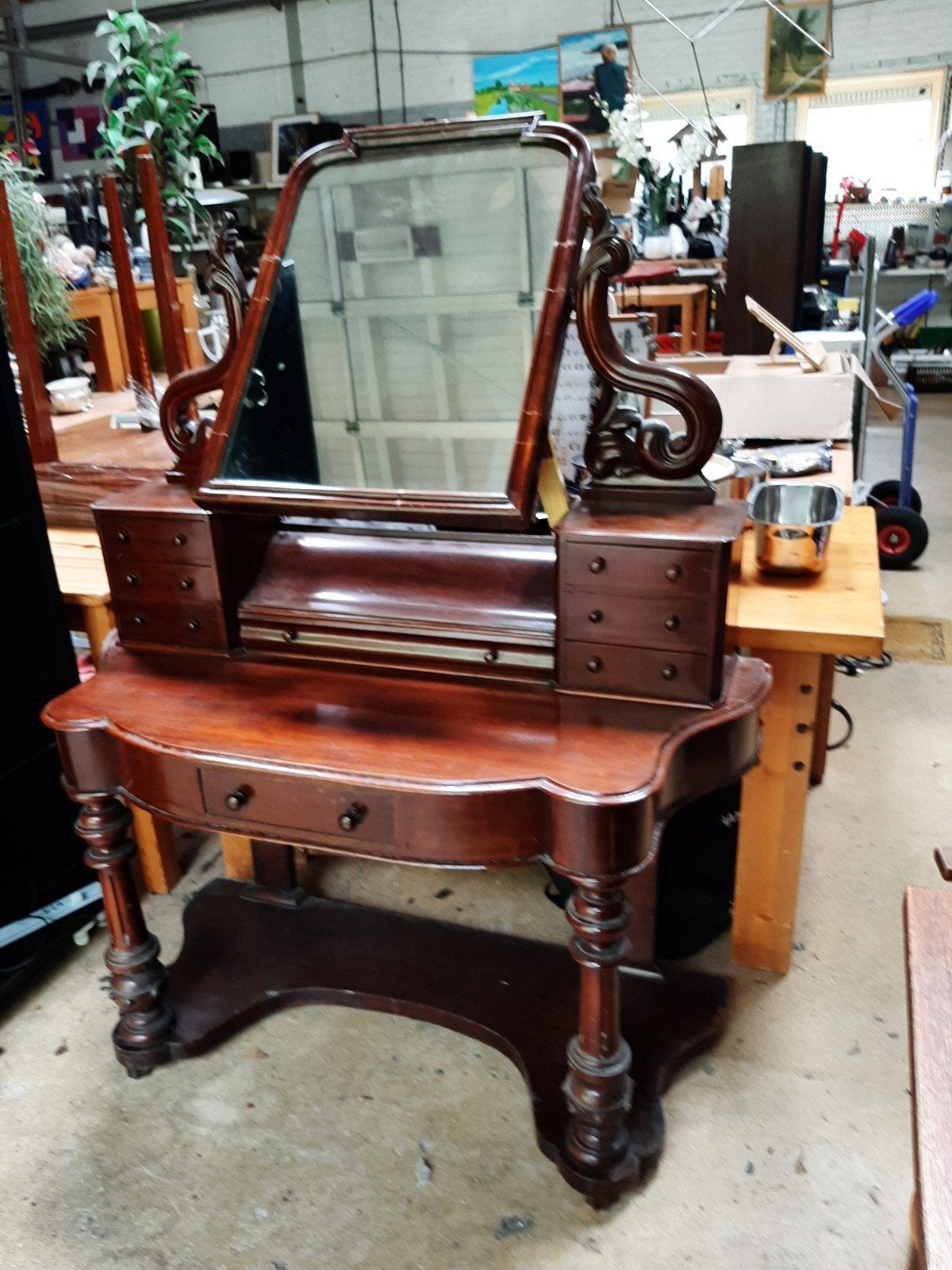 Antieke Victoriaanse Mahoniehouten Kaptafel met Spiegel, Ophalen, Gebruikt, 100 tot 150 cm, Victoriaans